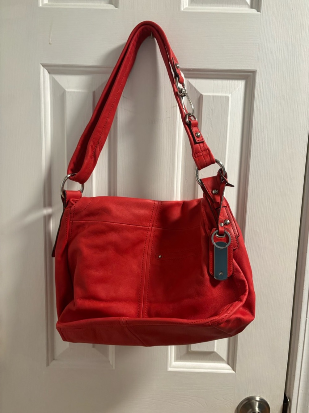 b. makowsky Red Leather Shoulder Bag with Flap and Stud Accents - Picture 4 of 8